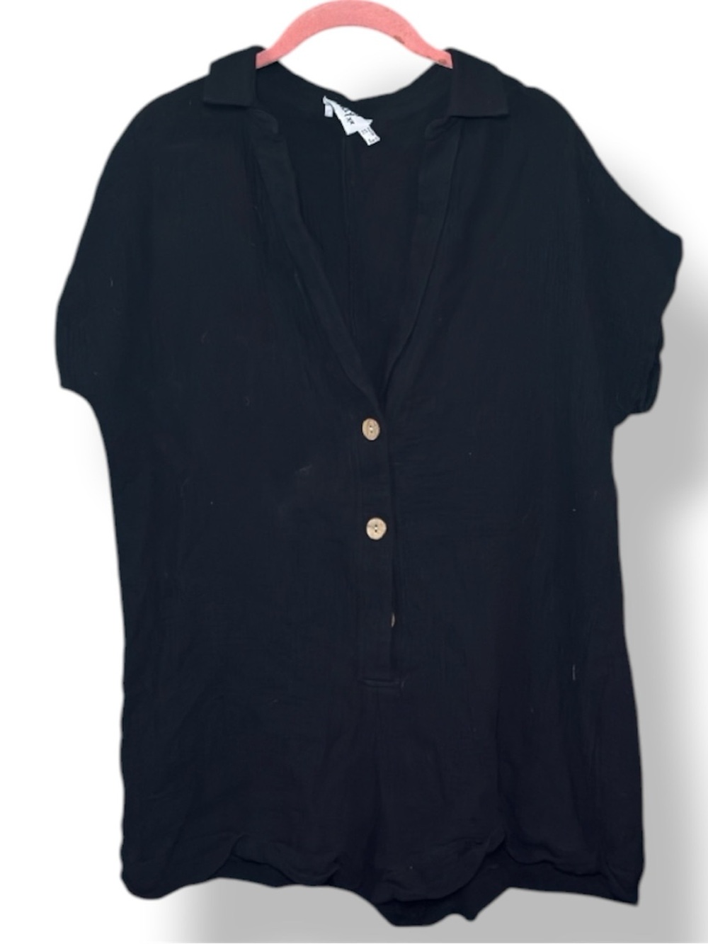 Princess Polly Black Cotton Gauze Romper Playsuit Size 8 Wood Buttons Pockets